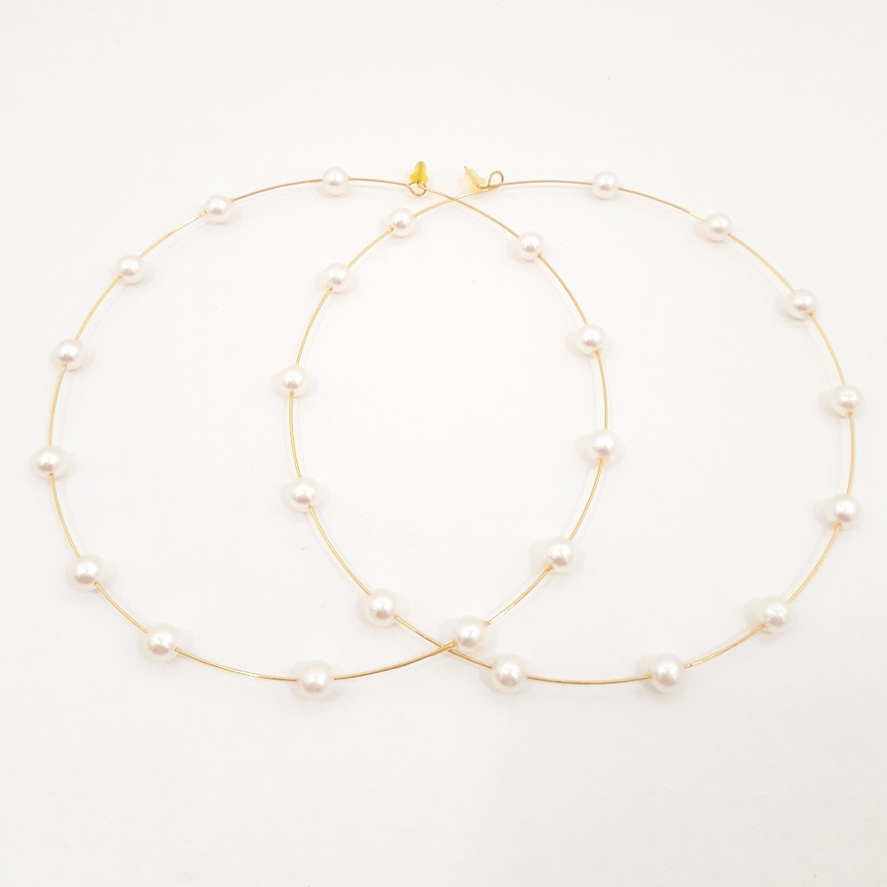White Pearls Earrings XL Trendy Jewelry - Picture 2 of 4
